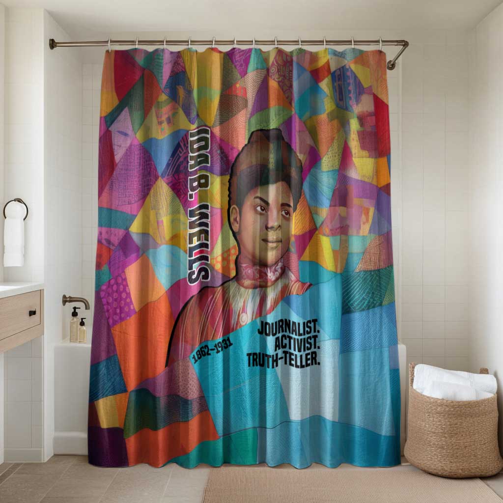 Ida B. Wells Bathroom Set with Colorful Patchwork Pattern Design Confident Portrait Civil Rights and Journalism Tribute - Wonder Print Shop