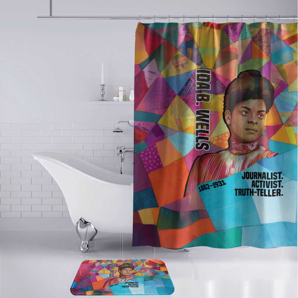 Ida B. Wells Bathroom Set with Colorful Patchwork Pattern Design Confident Portrait Civil Rights and Journalism Tribute - Wonder Print Shop