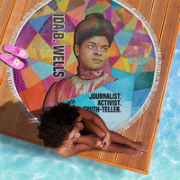 Ida B. Wells Beach Blanket with Colorful Patchwork Pattern Design Confident Portrait Civil Rights and Journalism Tribute - Wonder Print Shop