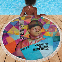 Ida B. Wells Beach Blanket with Colorful Patchwork Pattern Design Confident Portrait Civil Rights and Journalism Tribute - Wonder Print Shop