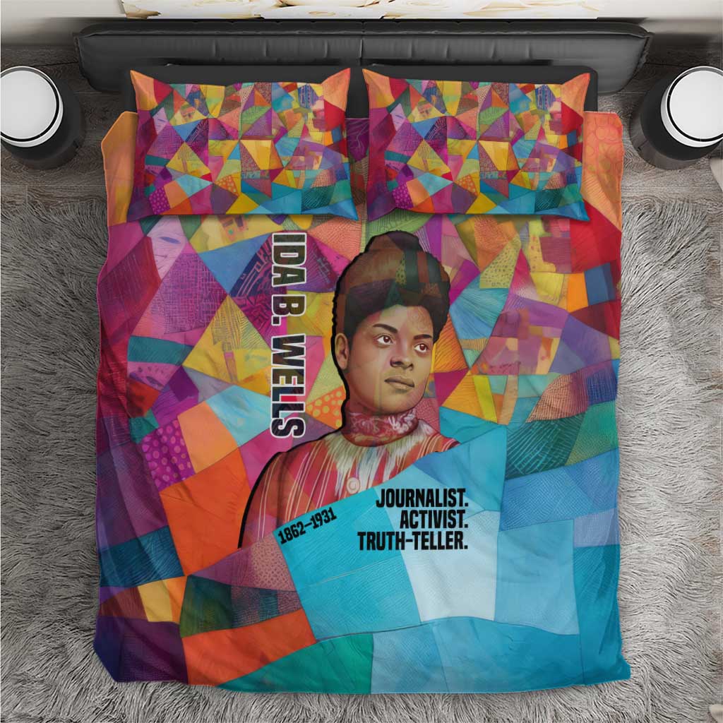 Ida B. Wells Bedding Set with Colorful Patchwork Pattern Design Confident Portrait Civil Rights and Journalism Tribute - Wonder Print Shop