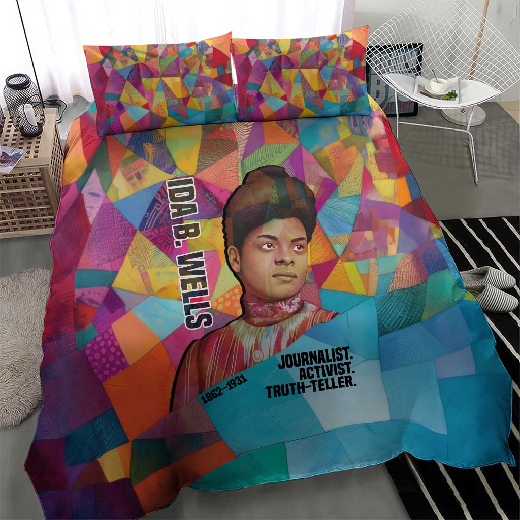 Ida B. Wells Bedding Set with Colorful Patchwork Pattern Design Confident Portrait Civil Rights and Journalism Tribute - Wonder Print Shop