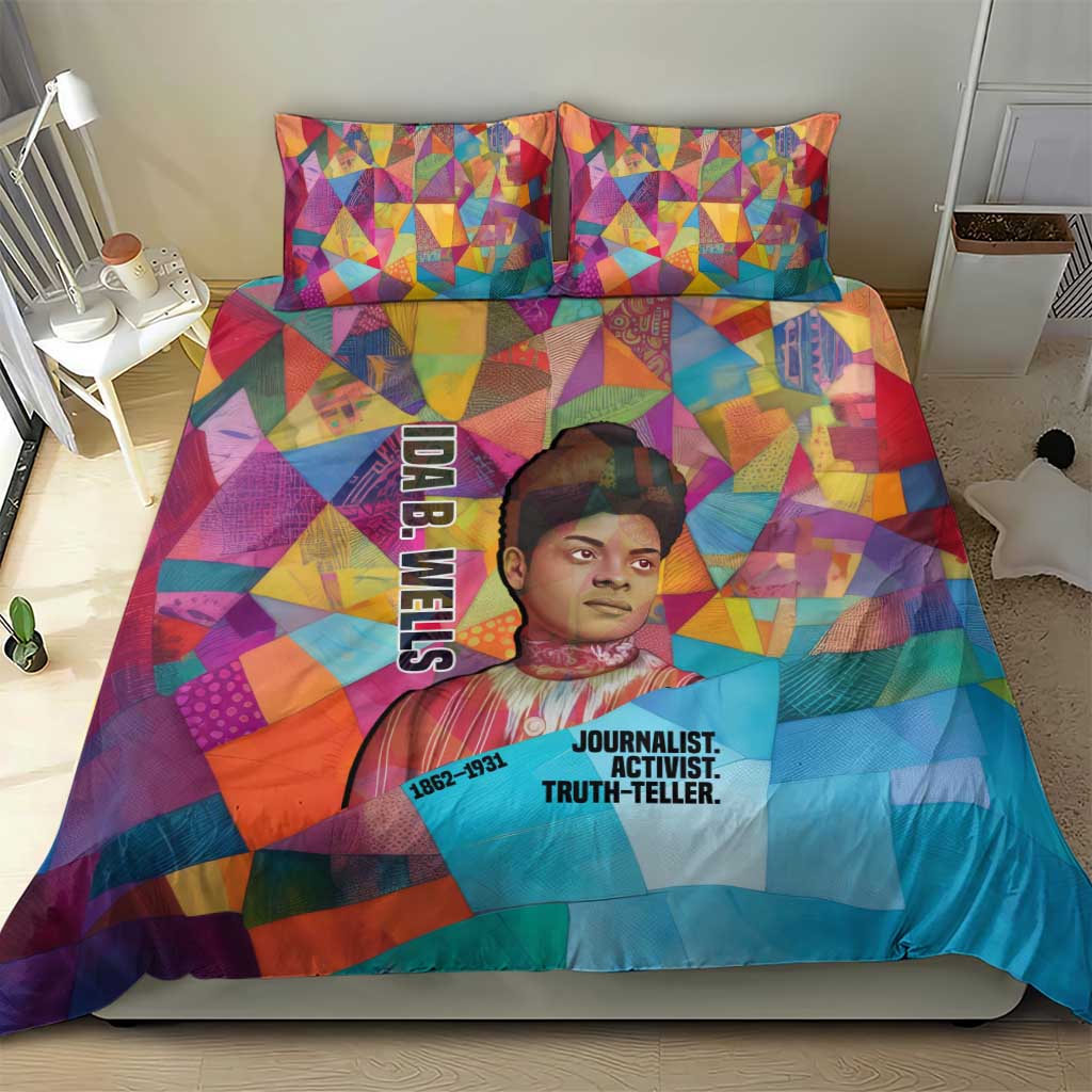 Ida B. Wells Bedding Set with Colorful Patchwork Pattern Design Confident Portrait Civil Rights and Journalism Tribute - Wonder Print Shop
