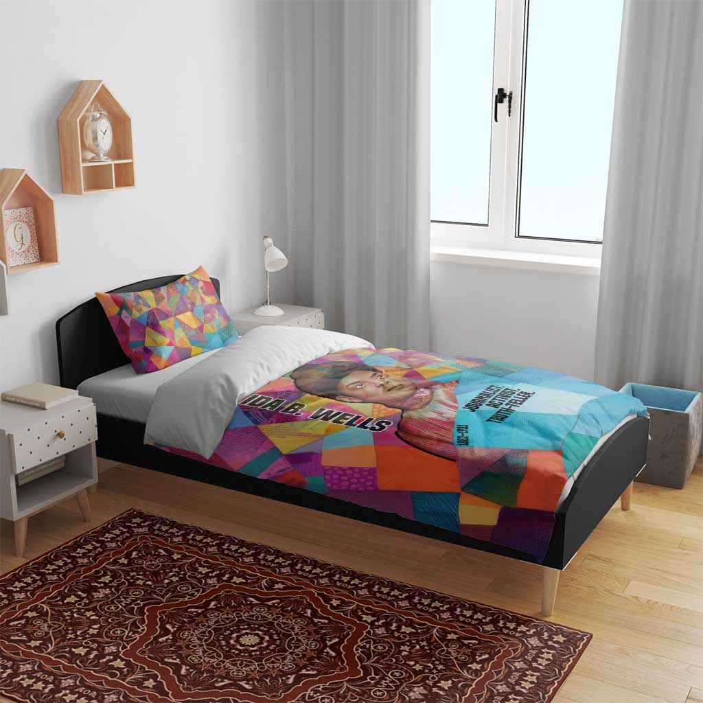 Ida B. Wells Bedding Set with Colorful Patchwork Pattern Design Confident Portrait Civil Rights and Journalism Tribute - Wonder Print Shop