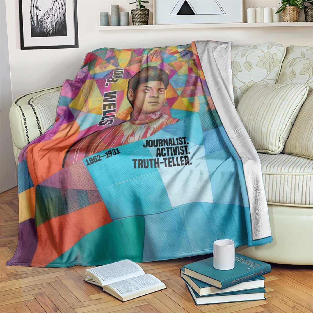 Ida B. Wells Blanket with Colorful Patchwork Pattern Design Confident Portrait Civil Rights and Journalism Tribute - Wonder Print Shop