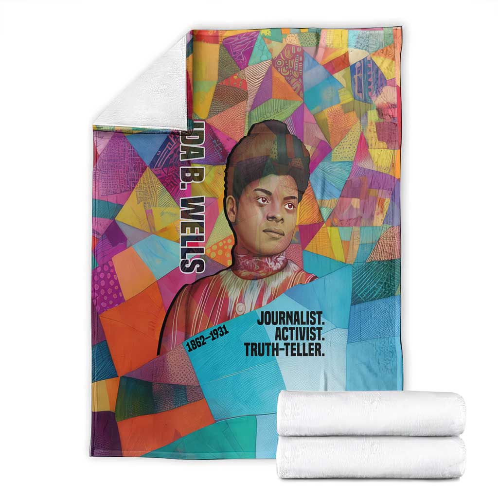 Ida B. Wells Blanket with Colorful Patchwork Pattern Design Confident Portrait Civil Rights and Journalism Tribute - Wonder Print Shop