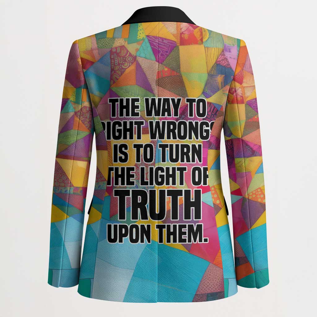 Ida B. Wells Blazer with Colorful Patchwork Pattern Design Confident Portrait Civil Rights and Journalism Tribute - Wonder Print Shop
