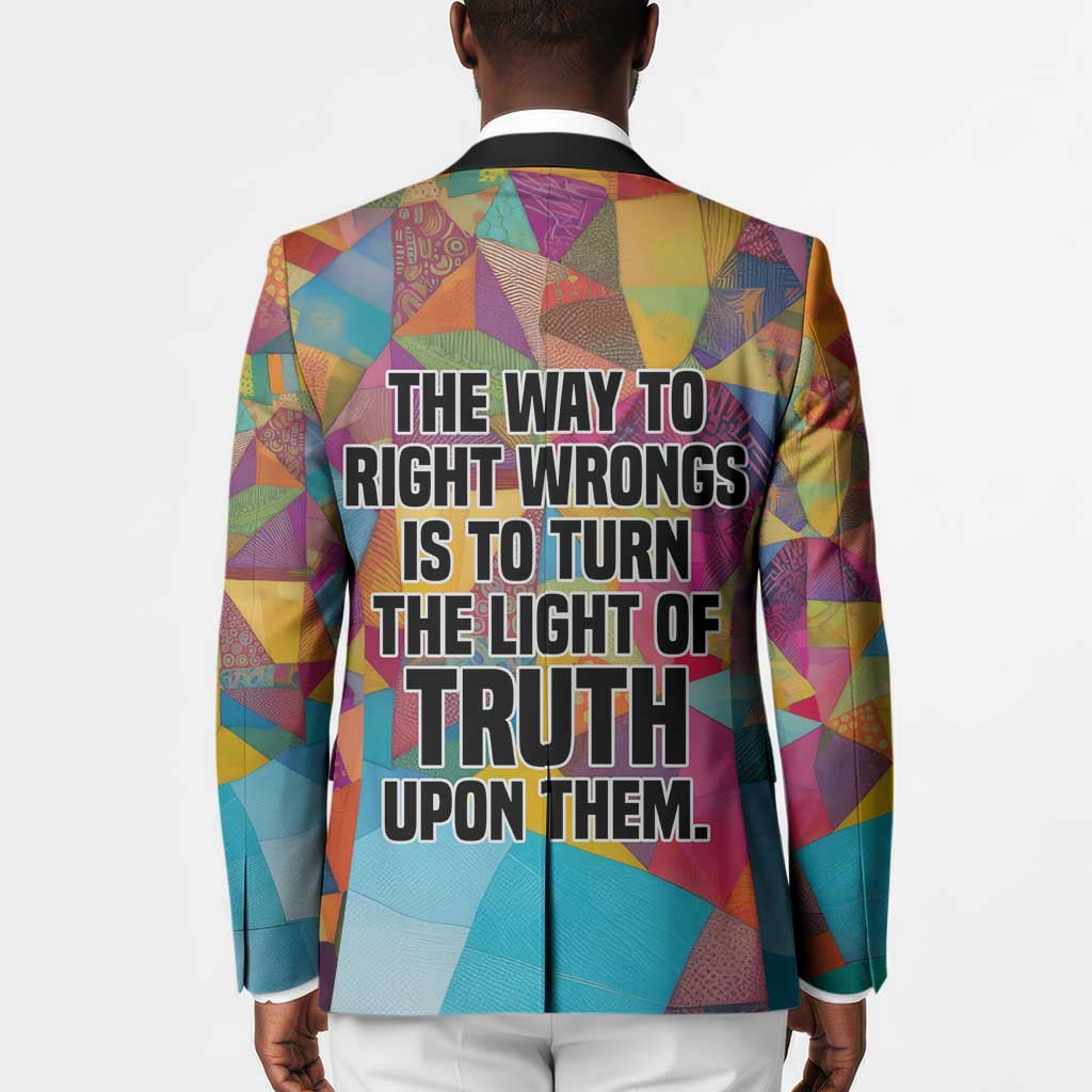 Ida B. Wells Blazer with Colorful Patchwork Pattern Design Confident Portrait Civil Rights and Journalism Tribute - Wonder Print Shop