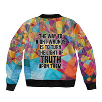 Ida B. Wells Bomber Jacket with Colorful Patchwork Pattern Design Confident Portrait Civil Rights and Journalism Tribute - Wonder Print Shop