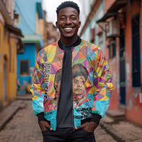 Ida B. Wells Bomber Jacket with Colorful Patchwork Pattern Design Confident Portrait Civil Rights and Journalism Tribute - Wonder Print Shop