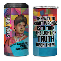 Ida B. Wells 4 in 1 Can Cooler Tumbler with Colorful Patchwork Pattern Design Confident Portrait Civil Rights and Journalism Tribute - Wonder Print Shop