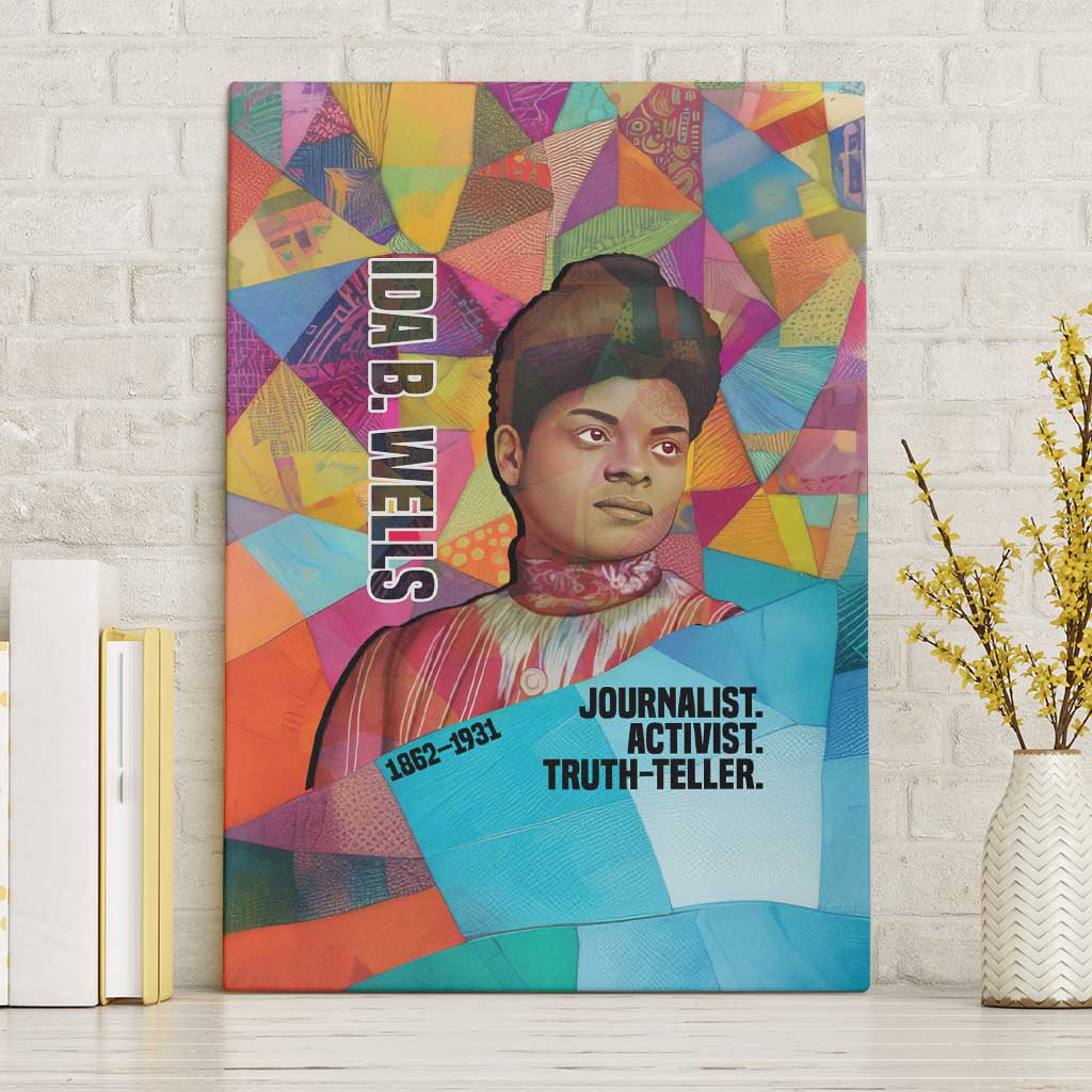Ida B. Wells Canvas Wall Art with Colorful Patchwork Pattern Design Confident Portrait Civil Rights and Journalism Tribute - Wonder Print Shop