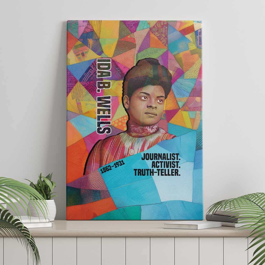 Ida B. Wells Canvas Wall Art with Colorful Patchwork Pattern Design Confident Portrait Civil Rights and Journalism Tribute - Wonder Print Shop