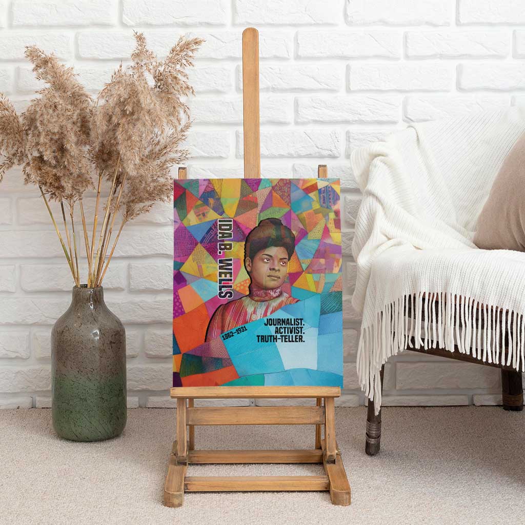 Ida B. Wells Canvas Wall Art with Colorful Patchwork Pattern Design Confident Portrait Civil Rights and Journalism Tribute - Wonder Print Shop
