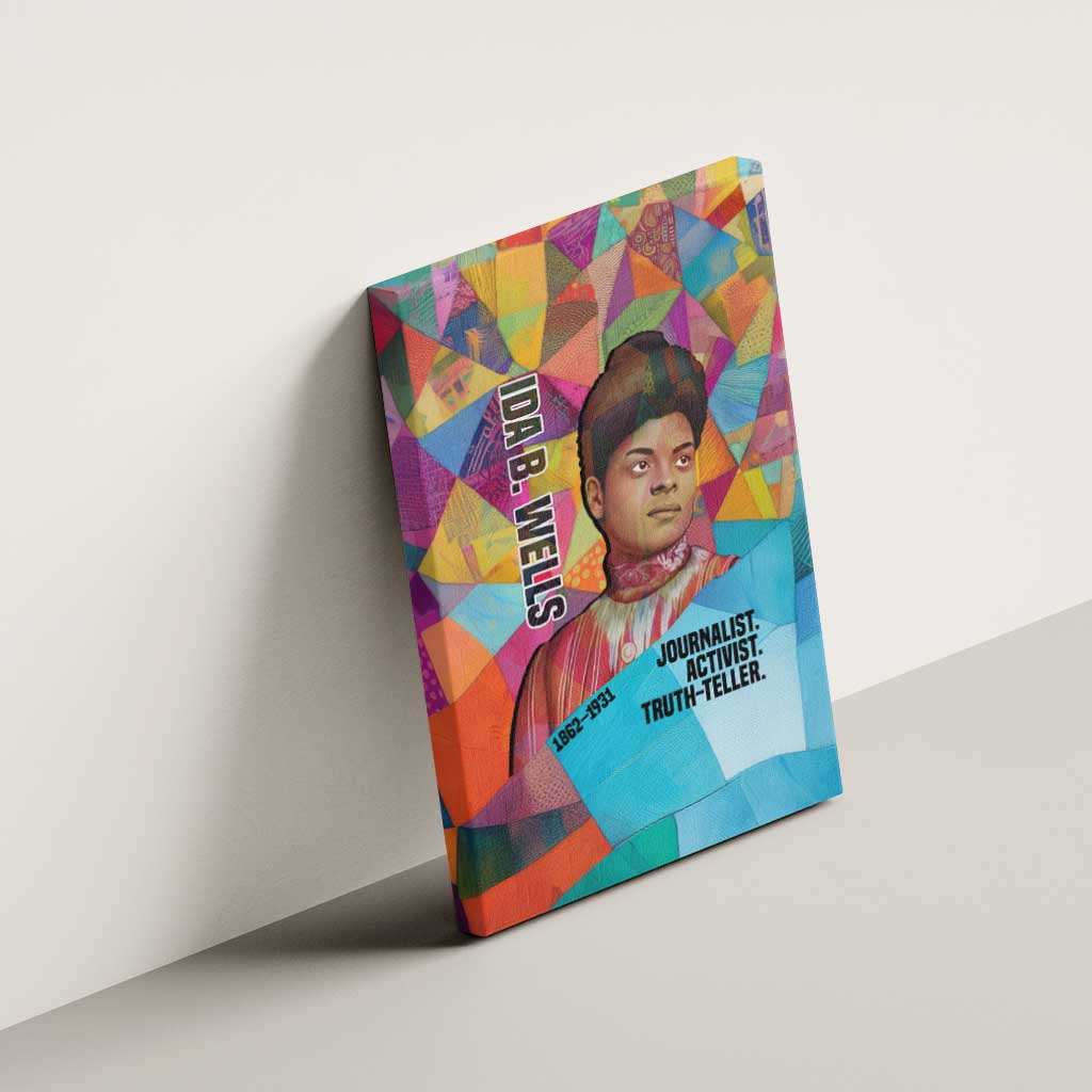 Ida B. Wells Canvas Wall Art with Colorful Patchwork Pattern Design Confident Portrait Civil Rights and Journalism Tribute - Wonder Print Shop
