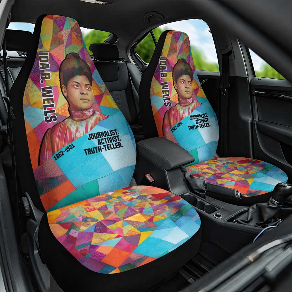 Ida B. Wells Car Seat Cover with Colorful Patchwork Pattern Design Confident Portrait Civil Rights and Journalism Tribute - Wonder Print Shop