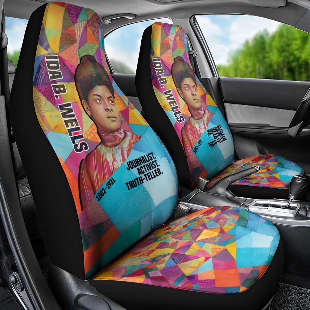 Ida B. Wells Car Seat Cover with Colorful Patchwork Pattern Design Confident Portrait Civil Rights and Journalism Tribute - Wonder Print Shop
