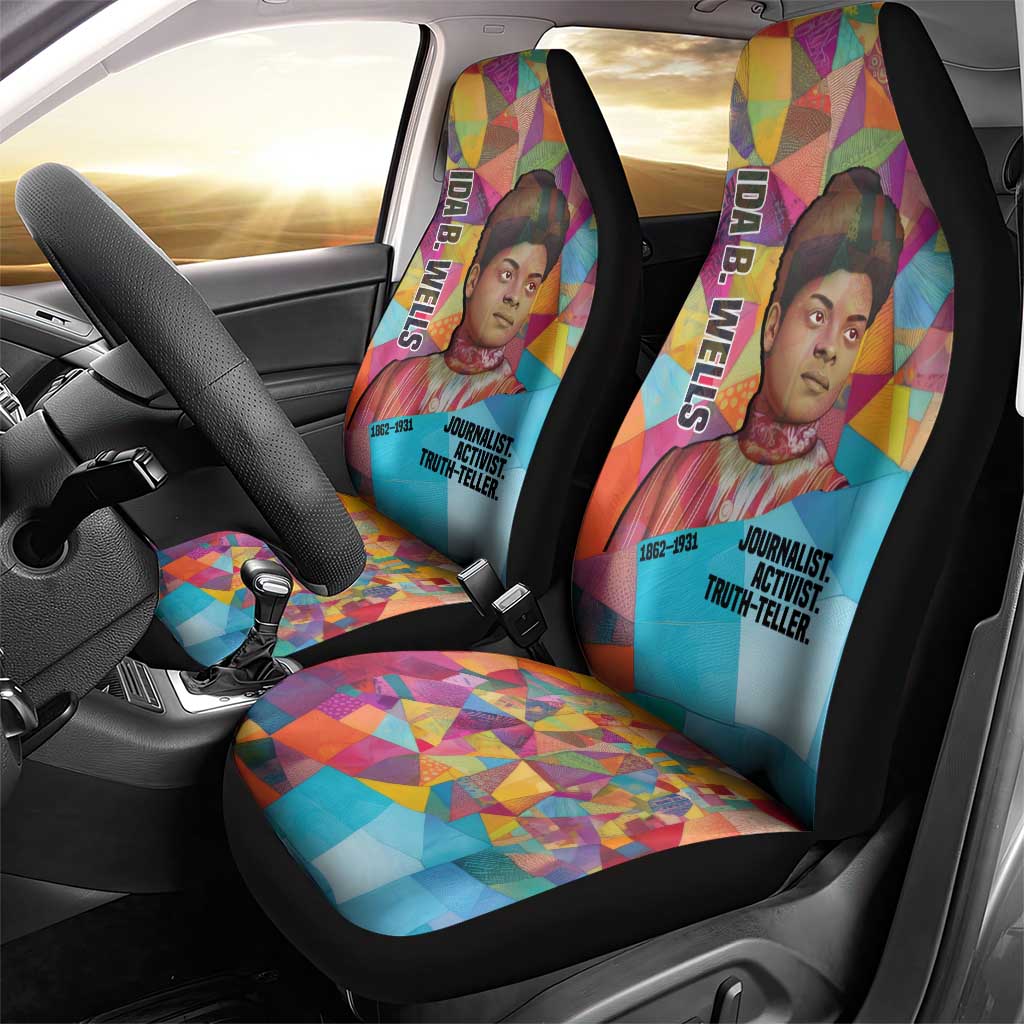 Ida B. Wells Car Seat Cover with Colorful Patchwork Pattern Design Confident Portrait Civil Rights and Journalism Tribute - Wonder Print Shop