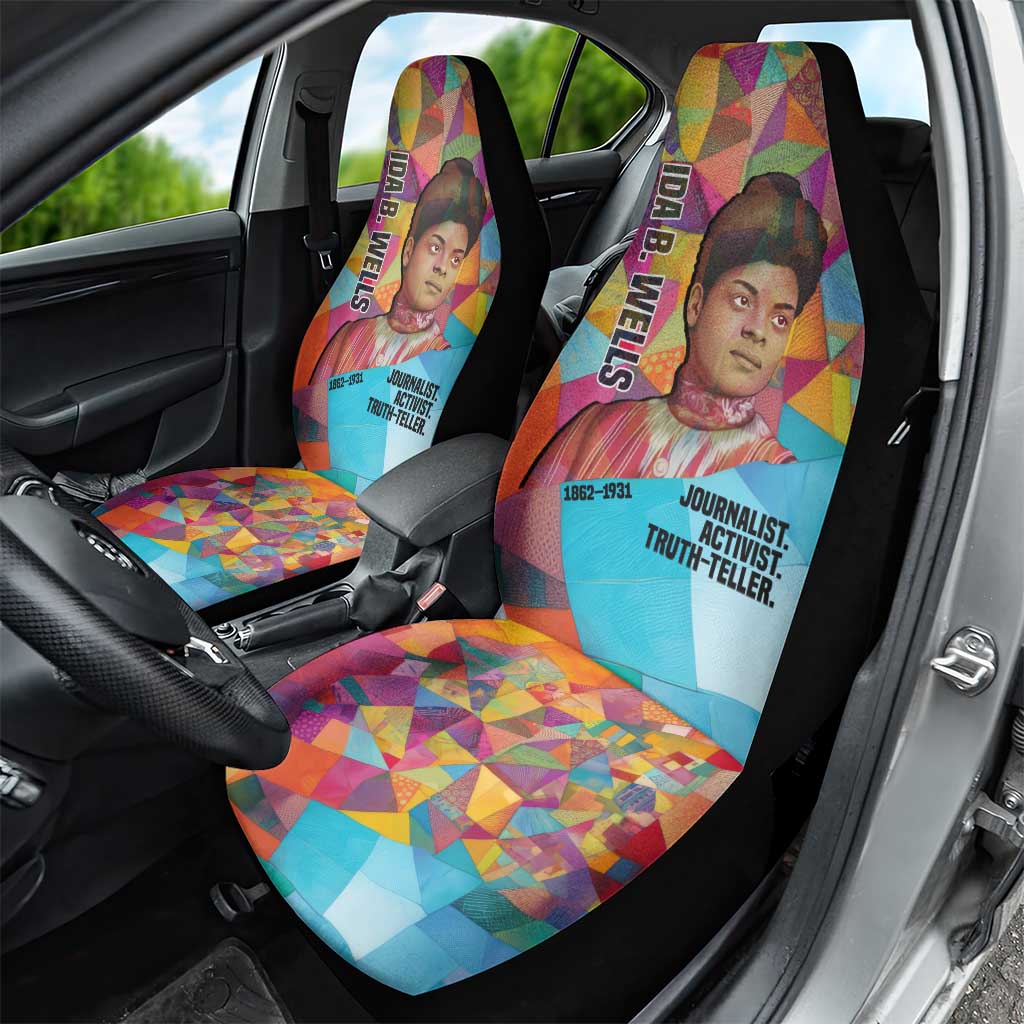 Ida B. Wells Car Seat Cover with Colorful Patchwork Pattern Design Confident Portrait Civil Rights and Journalism Tribute - Wonder Print Shop