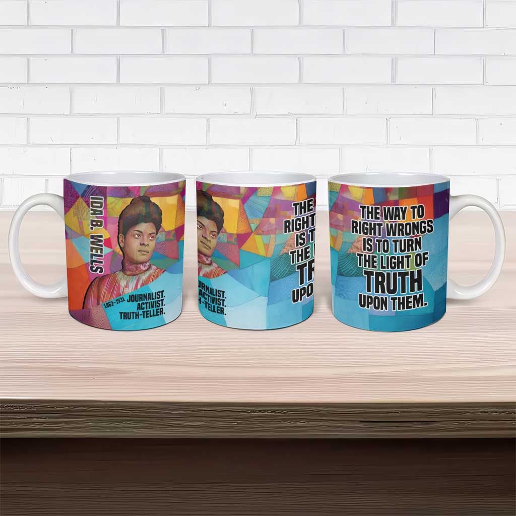 Ida B. Wells Ceramic Mug with Colorful Patchwork Pattern Design Confident Portrait Civil Rights and Journalism Tribute - Wonder Print Shop