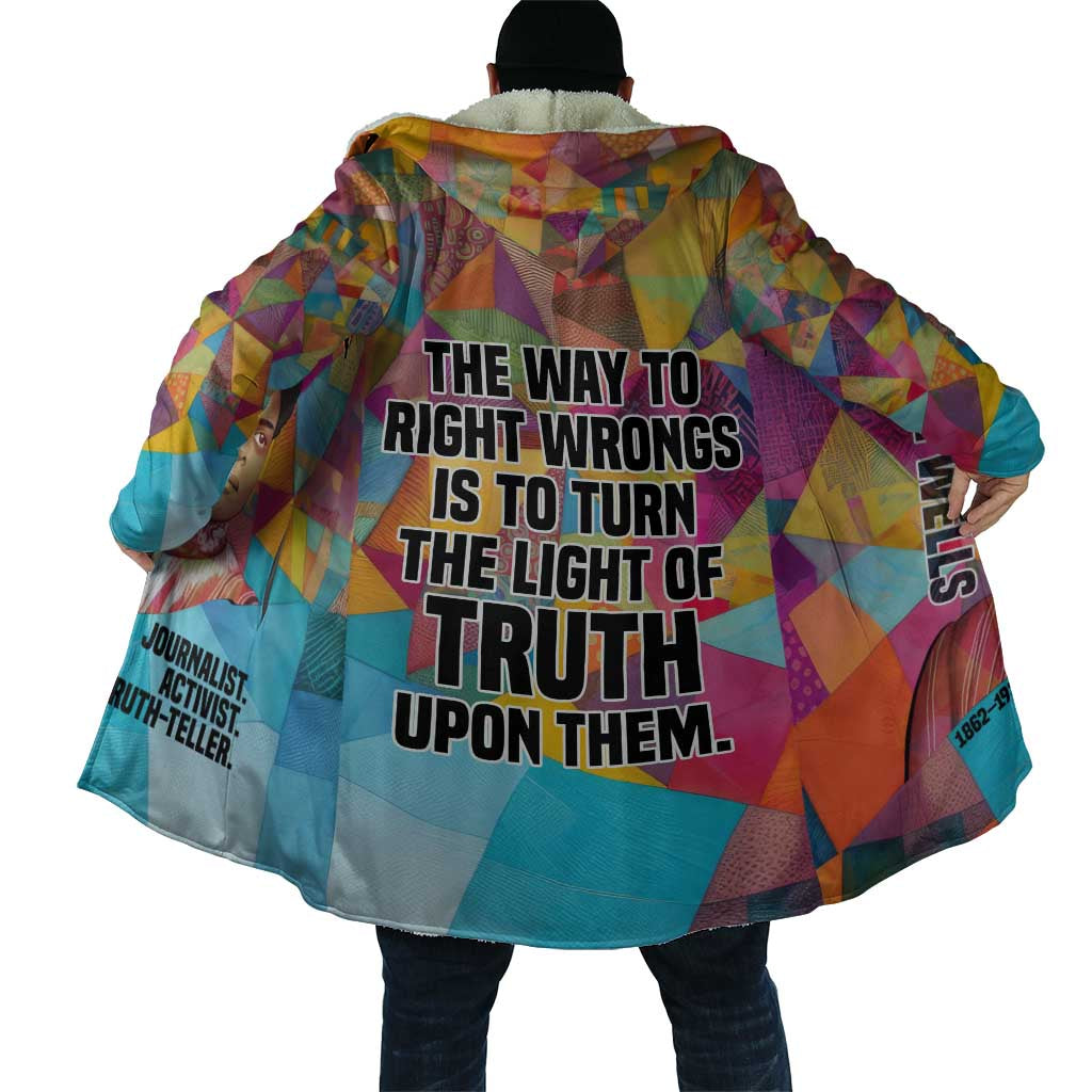 Ida B. Wells Cloak with Colorful Patchwork Pattern Design Confident Portrait Civil Rights and Journalism Tribute - Wonder Print Shop