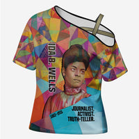 Ida B. Wells Cross Shoulder Shirt with Colorful Patchwork Pattern Design Confident Portrait Civil Rights and Journalism Tribute - Wonder Print Shop