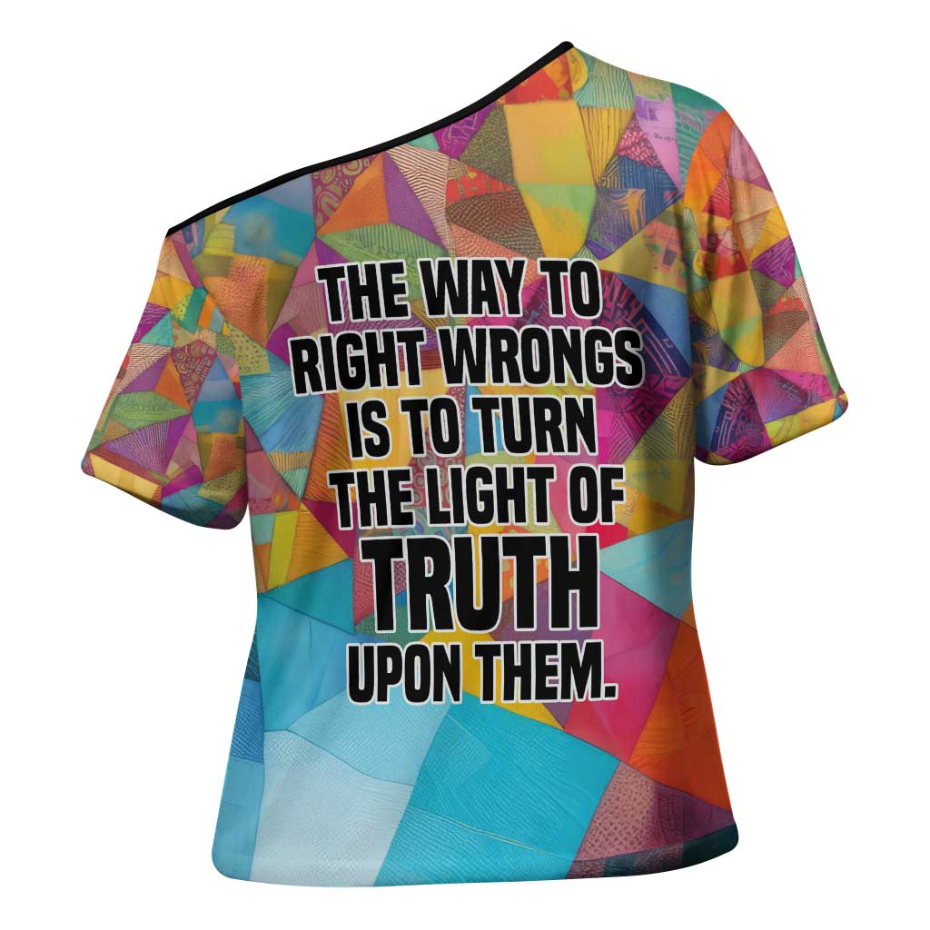Ida B. Wells Cross Shoulder Shirt with Colorful Patchwork Pattern Design Confident Portrait Civil Rights and Journalism Tribute - Wonder Print Shop