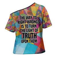Ida B. Wells Cross Shoulder Shirt with Colorful Patchwork Pattern Design Confident Portrait Civil Rights and Journalism Tribute - Wonder Print Shop