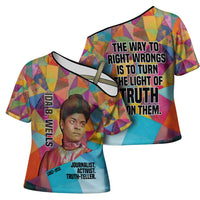 Ida B. Wells Cross Shoulder Shirt with Colorful Patchwork Pattern Design Confident Portrait Civil Rights and Journalism Tribute - Wonder Print Shop