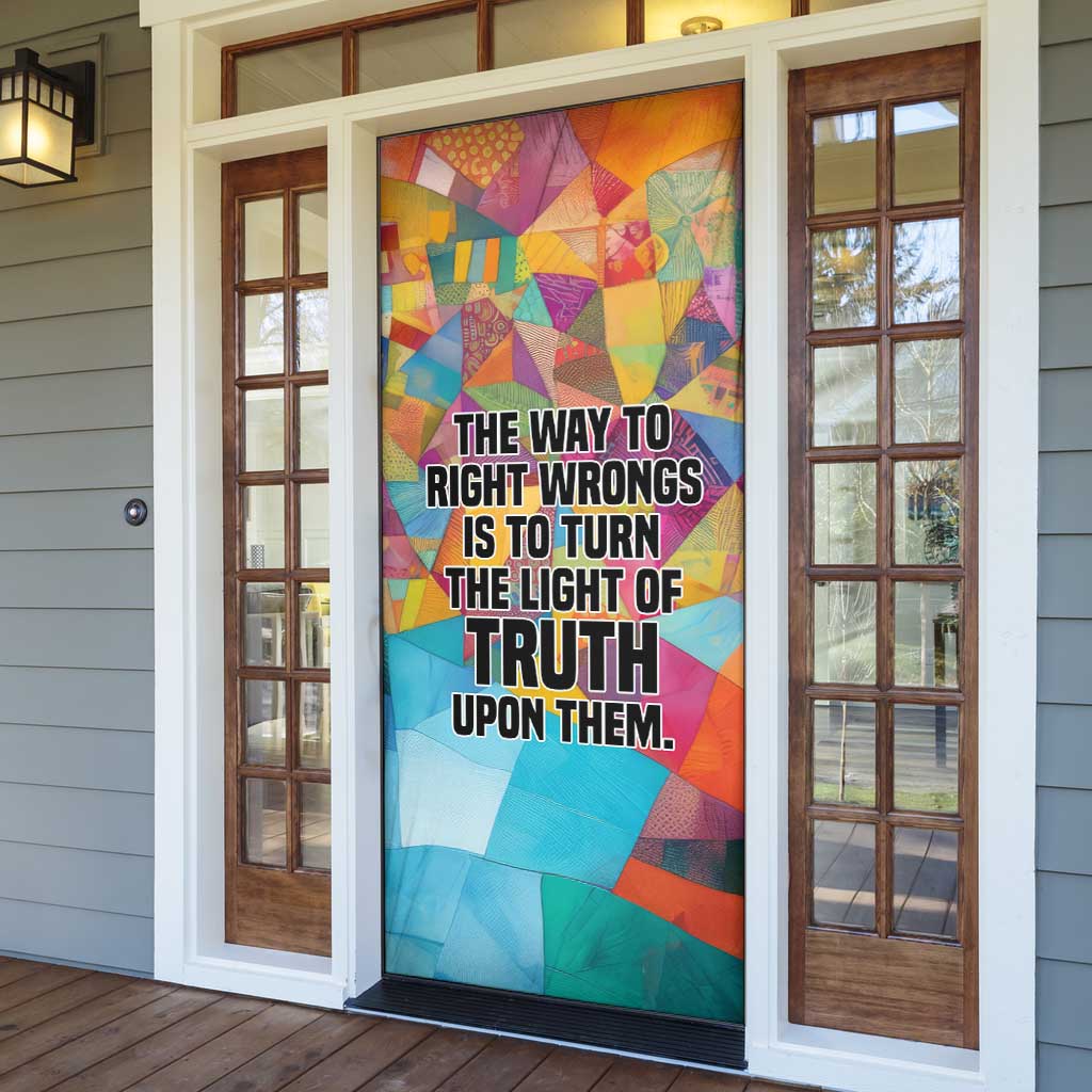 Ida B. Wells Door Cover with Colorful Patchwork Pattern Design Confident Portrait Civil Rights and Journalism Tribute - Wonder Print Shop