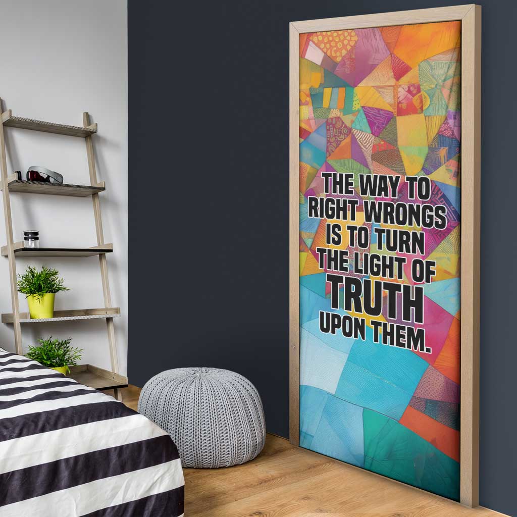 Ida B. Wells Door Cover with Colorful Patchwork Pattern Design Confident Portrait Civil Rights and Journalism Tribute - Wonder Print Shop