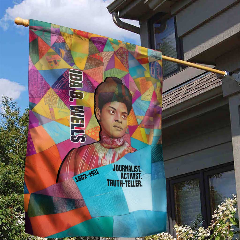 Ida B. Wells Garden Flag with Colorful Patchwork Pattern Design Confident Portrait Civil Rights and Journalism Tribute - Wonder Print Shop