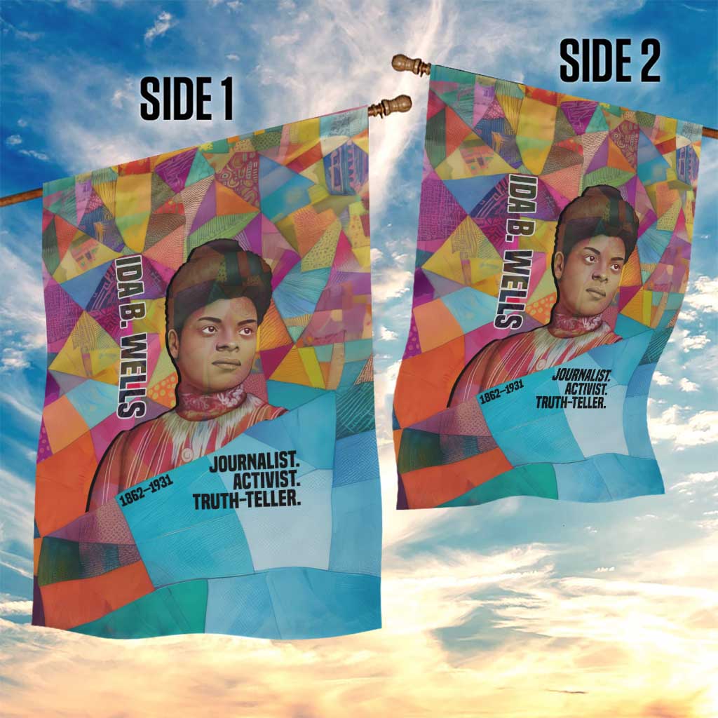 Ida B. Wells Garden Flag with Colorful Patchwork Pattern Design Confident Portrait Civil Rights and Journalism Tribute - Wonder Print Shop