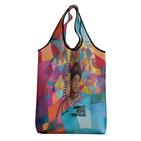 Ida B. Wells Grocery Bag with Colorful Patchwork Pattern Design Confident Portrait Civil Rights and Journalism Tribute - Wonder Print Shop