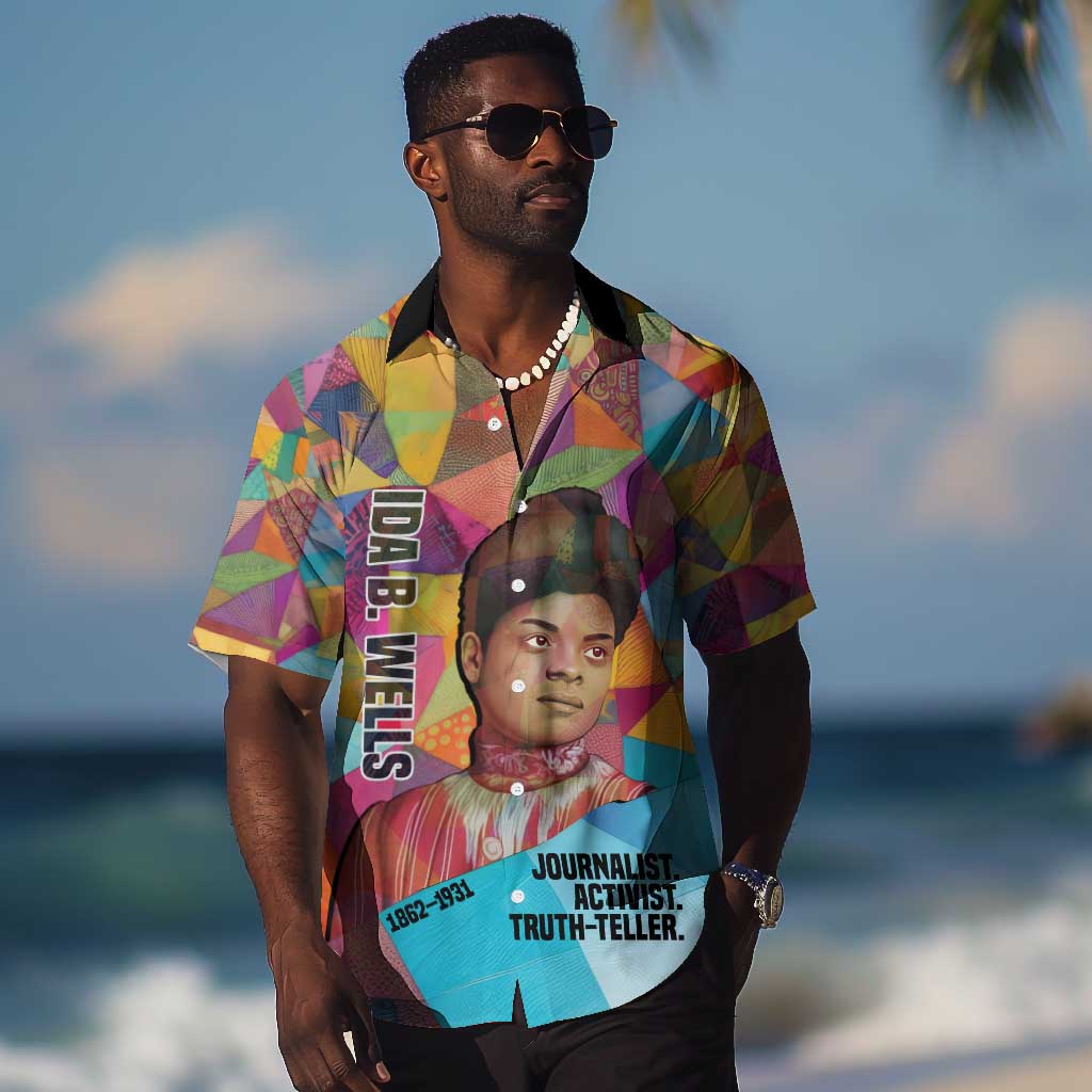 Ida B. Wells Hawaiian Shirt with Colorful Patchwork Pattern Design Confident Portrait Civil Rights and Journalism Tribute - Wonder Print Shop