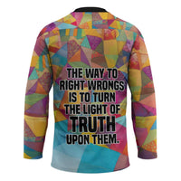 Ida B. Wells Hockey Jersey with Colorful Patchwork Pattern Design Confident Portrait Civil Rights and Journalism Tribute - Wonder Print Shop