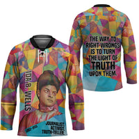 Ida B. Wells Hockey Jersey with Colorful Patchwork Pattern Design Confident Portrait Civil Rights and Journalism Tribute - Wonder Print Shop