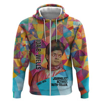 Ida B. Wells Hoodie with Colorful Patchwork Pattern Design Confident Portrait Civil Rights and Journalism Tribute - Wonder Print Shop