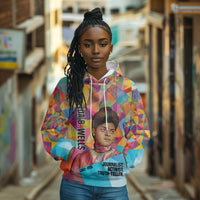Ida B. Wells Hoodie with Colorful Patchwork Pattern Design Confident Portrait Civil Rights and Journalism Tribute - Wonder Print Shop