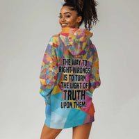 Ida B. Wells Hoodie Dress with Colorful Patchwork Pattern Design Confident Portrait Civil Rights and Journalism Tribute - Wonder Print Shop