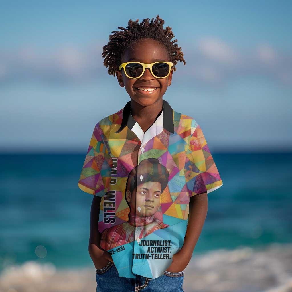 Ida B. Wells Kid Hawaiian Shirt with Colorful Patchwork Pattern Design Confident Portrait Civil Rights and Journalism Tribute - Wonder Print Shop