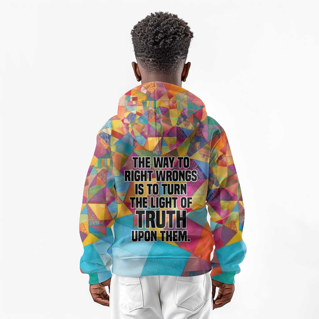 Ida B. Wells Kid Hoodie with Colorful Patchwork Pattern Design Confident Portrait Civil Rights and Journalism Tribute - Wonder Print Shop