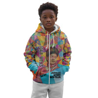 Ida B. Wells Kid Hoodie with Colorful Patchwork Pattern Design Confident Portrait Civil Rights and Journalism Tribute - Wonder Print Shop