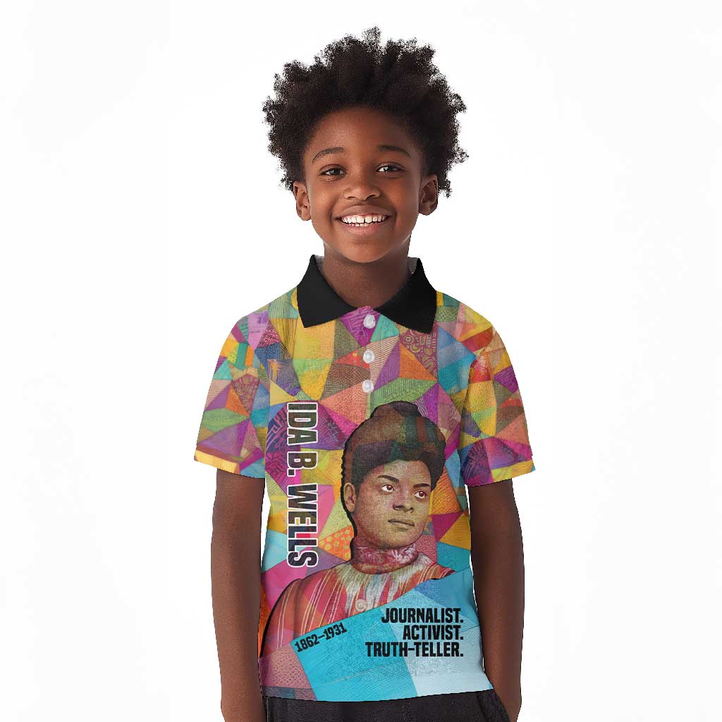 Ida B. Wells Kid Polo Shirt with Colorful Patchwork Pattern Design Confident Portrait Civil Rights and Journalism Tribute - Wonder Print Shop