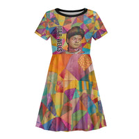 Ida B. Wells Kid Short Sleeve Dress with Colorful Patchwork Pattern Design Confident Portrait Civil Rights and Journalism Tribute - Wonder Print Shop