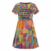 Ida B. Wells Kid Short Sleeve Dress with Colorful Patchwork Pattern Design Confident Portrait Civil Rights and Journalism Tribute - Wonder Print Shop