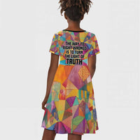 Ida B. Wells Kid Short Sleeve Dress with Colorful Patchwork Pattern Design Confident Portrait Civil Rights and Journalism Tribute - Wonder Print Shop