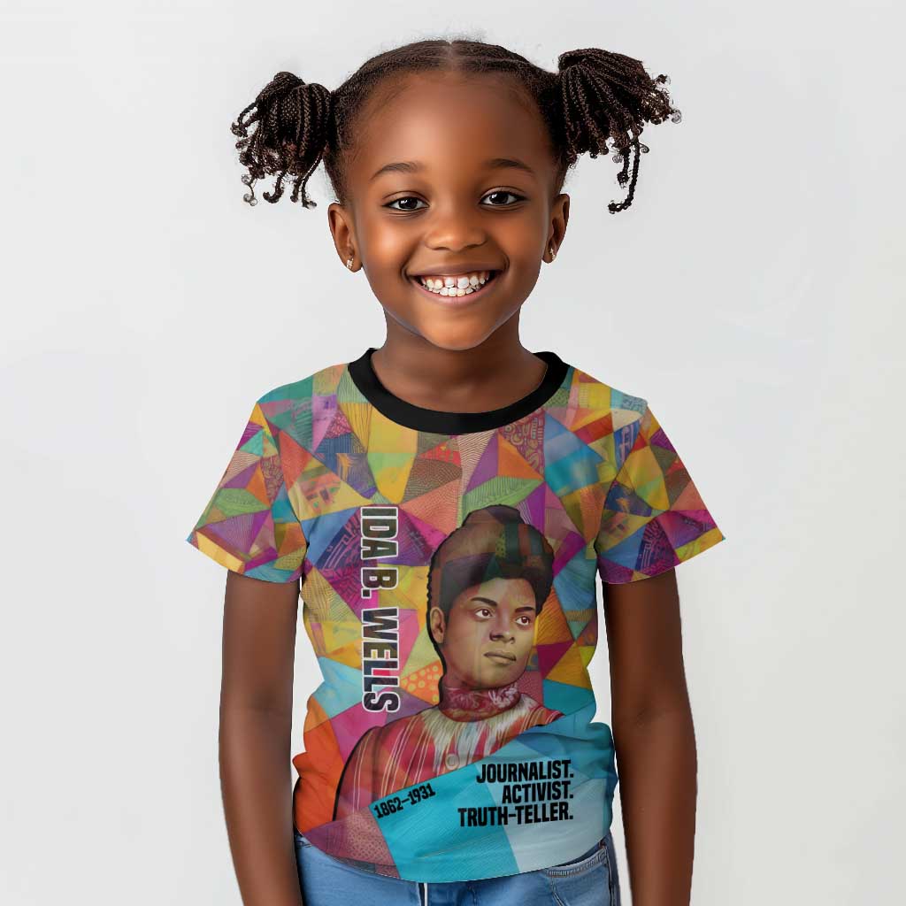 Ida B. Wells Kid T shirt with Colorful Patchwork Pattern Design Confident Portrait Civil Rights and Journalism Tribute - Wonder Print Shop