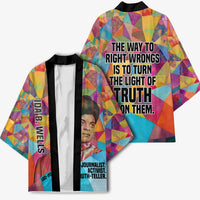 Ida B. Wells Kimono with Colorful Patchwork Pattern Design Confident Portrait Civil Rights and Journalism Tribute - Wonder Print Shop