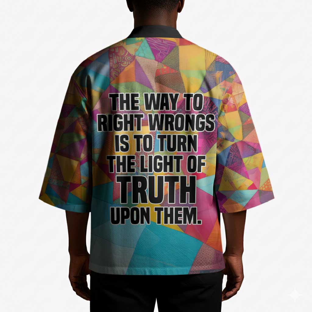 Ida B. Wells Kimono with Colorful Patchwork Pattern Design Confident Portrait Civil Rights and Journalism Tribute - Wonder Print Shop
